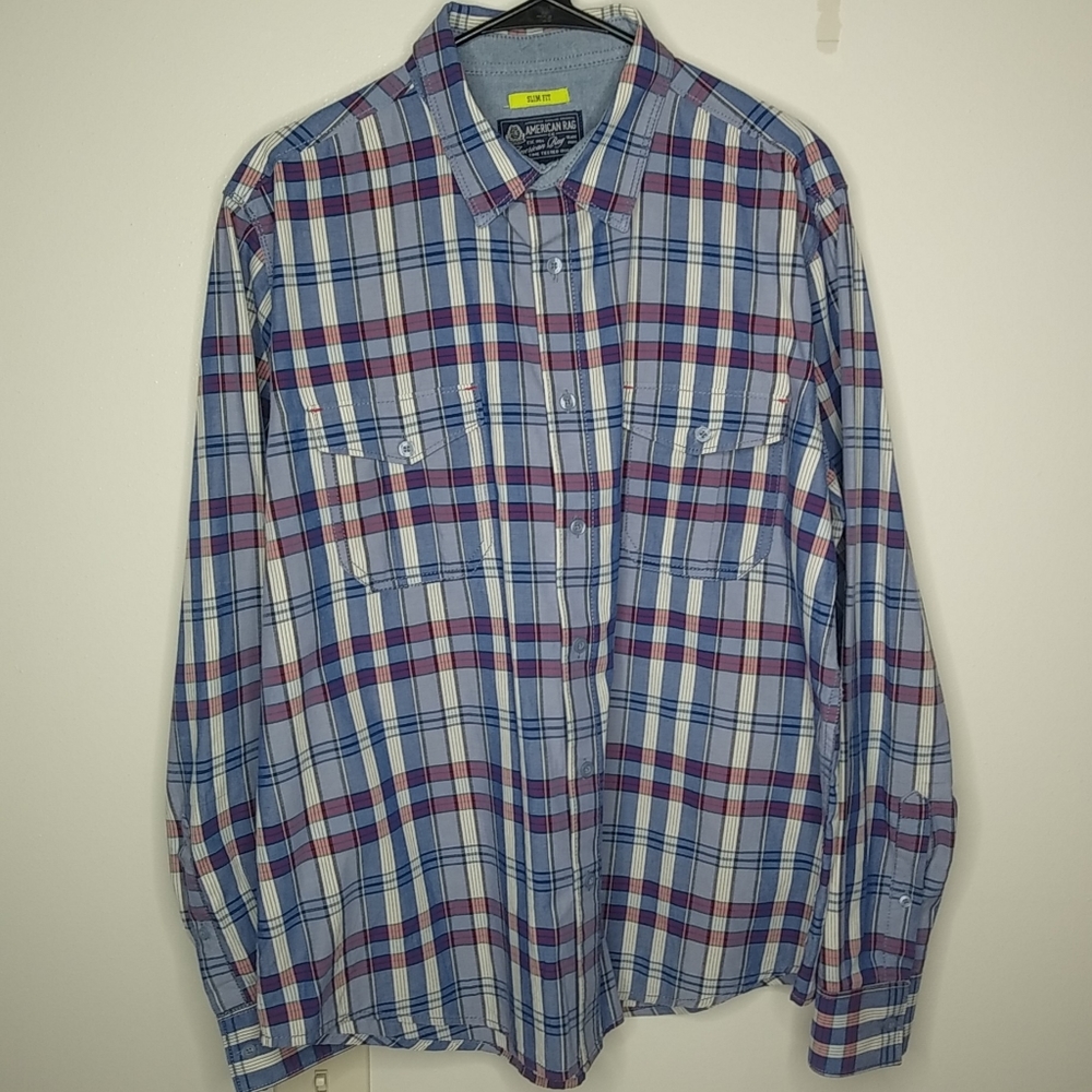 American Rag Long Sleeve Slim Fit Check Shirt